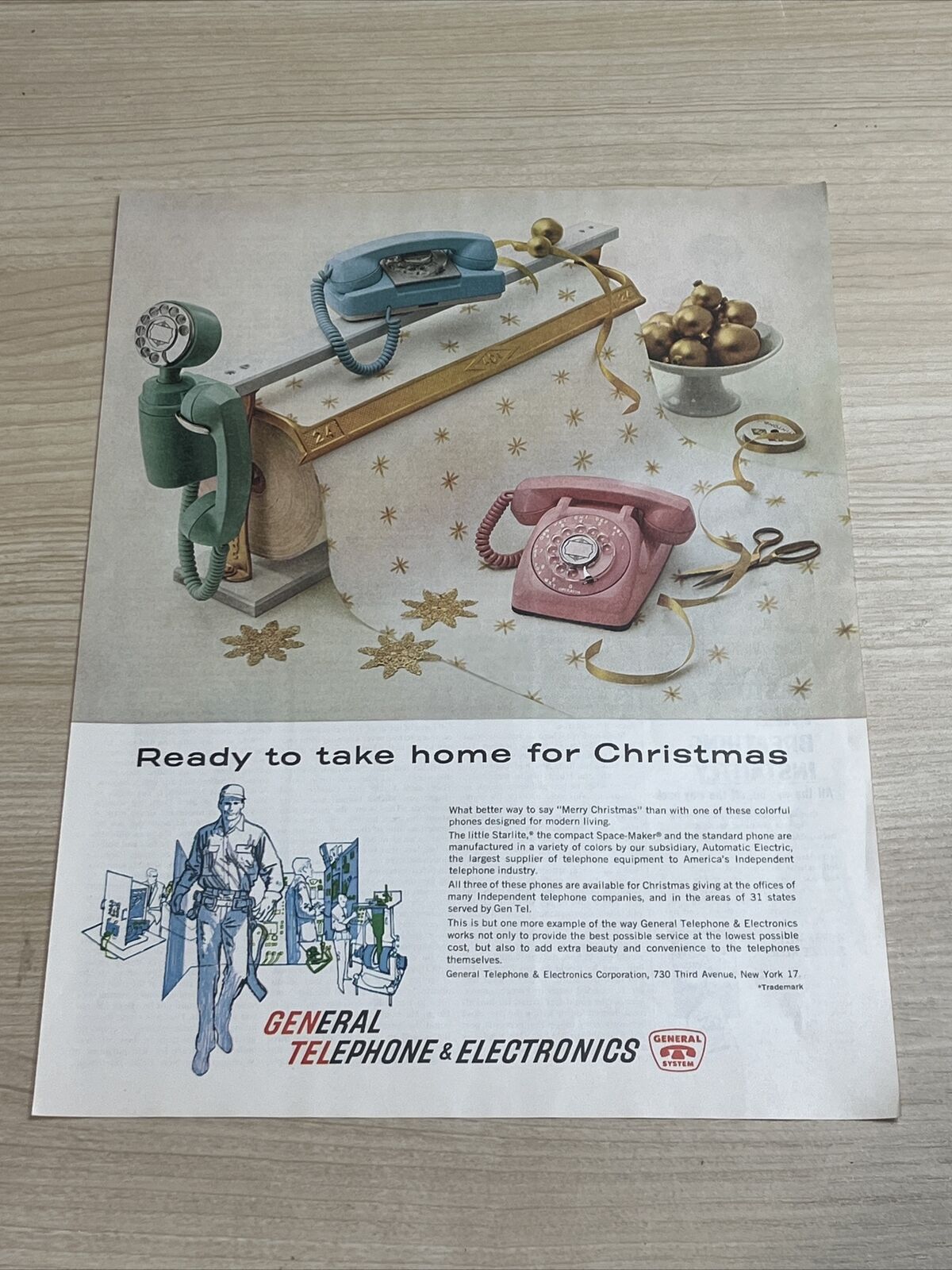 General Telephone & Electronics Christmas Rotary Phone 1961 Vintage Print Ad