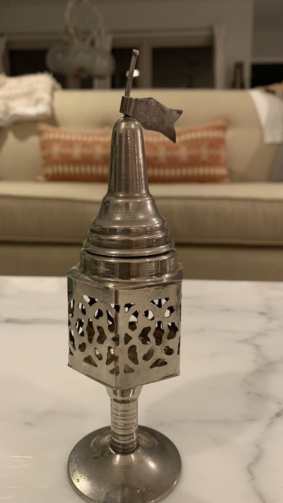 Jewish Spice Tower ~ silver plate .