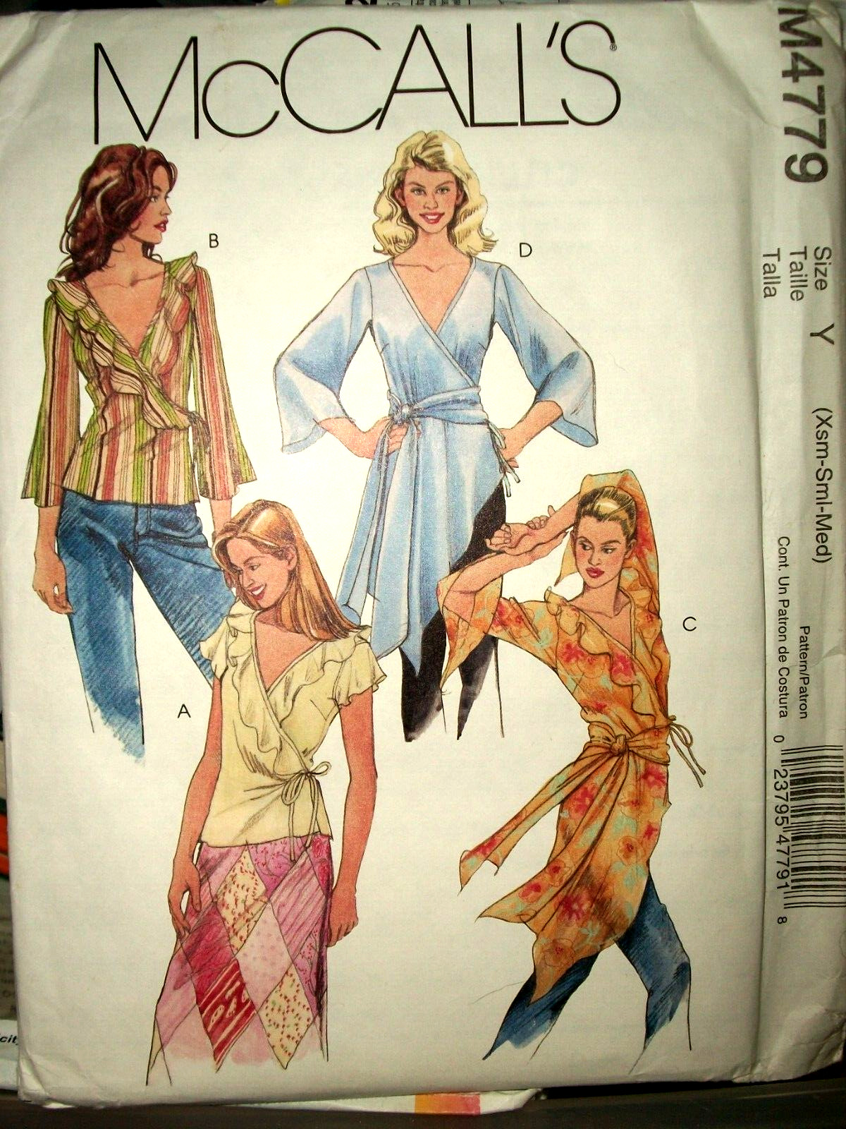 Miss McCall 4779 Pattern Flowing Front Wrap Top Tunic UNCUT Size 4 6 8 10 12 14