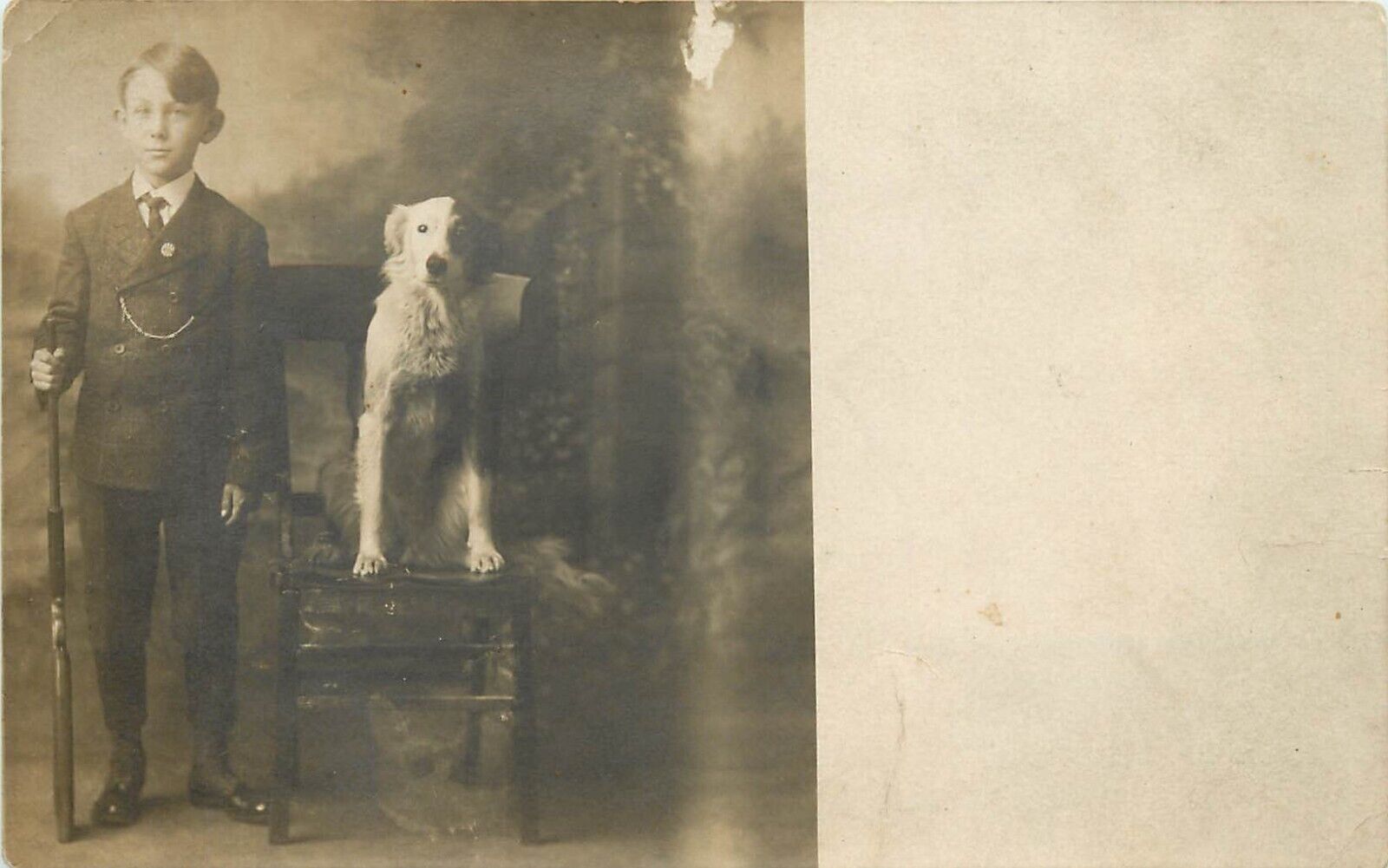 1912 Animal RPPC; Dog Named Dot & His Boy with Gun, Unknown US Location