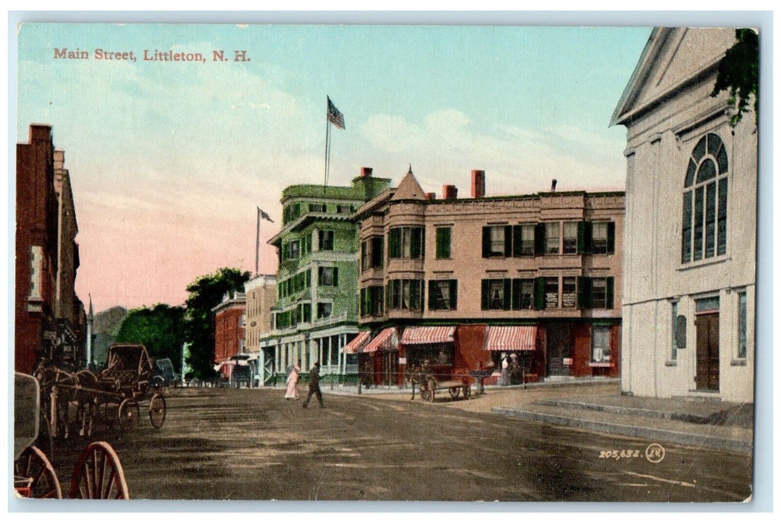 1912 Main Street Horse Carriage Littleton New Hampshire Vintage Antique Postcard