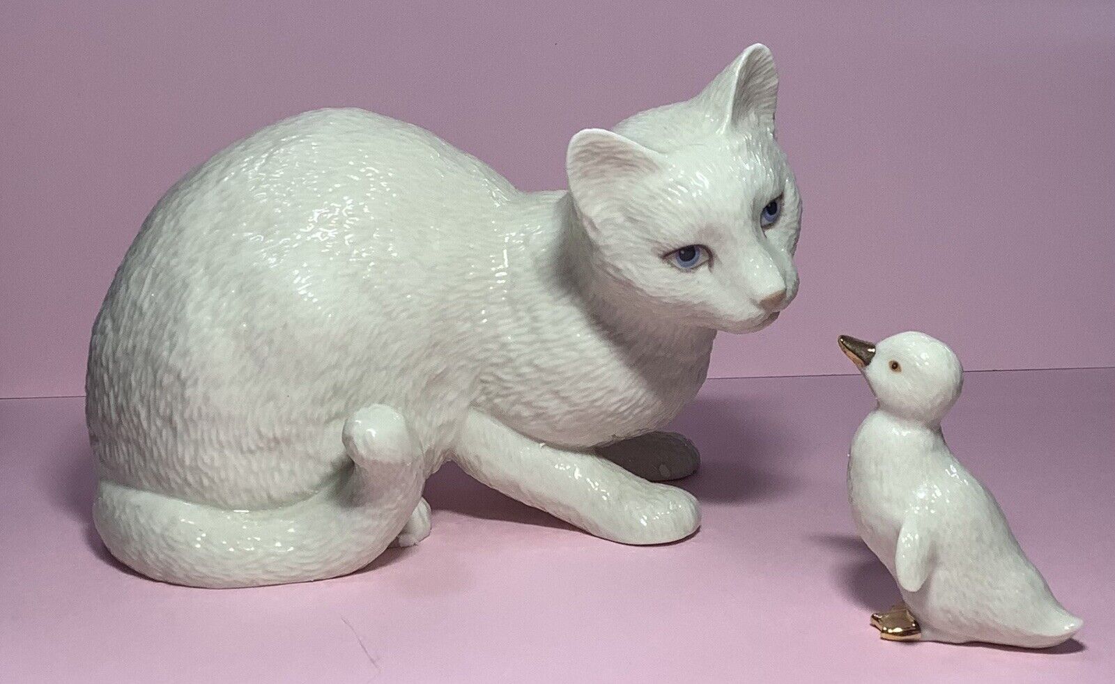 SALE $30 Lenox “New Friends” Fine China Ivory Cat & Duckling~24k Gold~Box ~COA