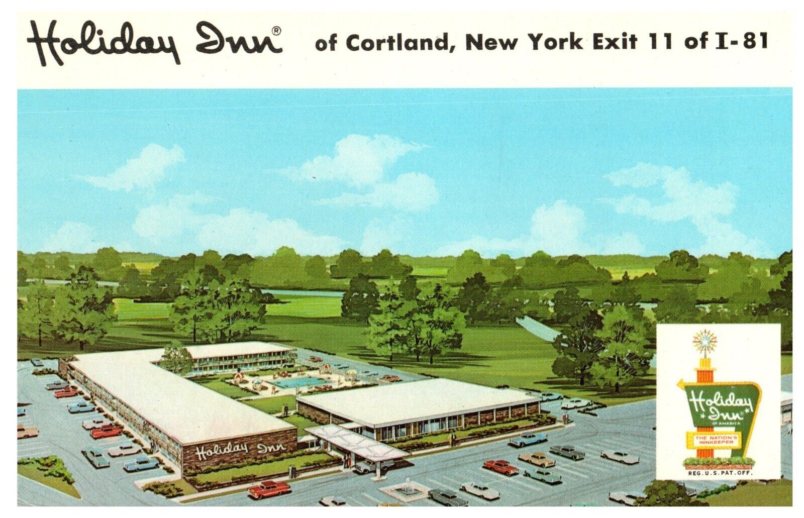Vtg Postcard Holiday Inn of Cortland New York NY Buiding Parking Lot 