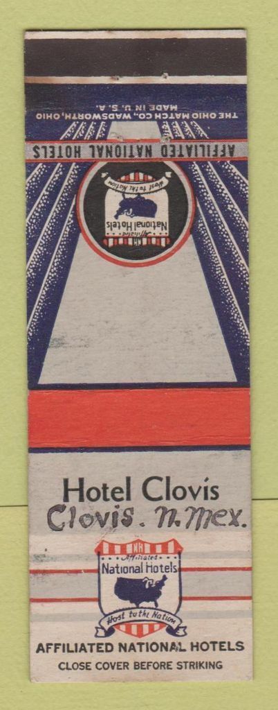 Matchbook Cover - Hotel Clovis NM WRITING