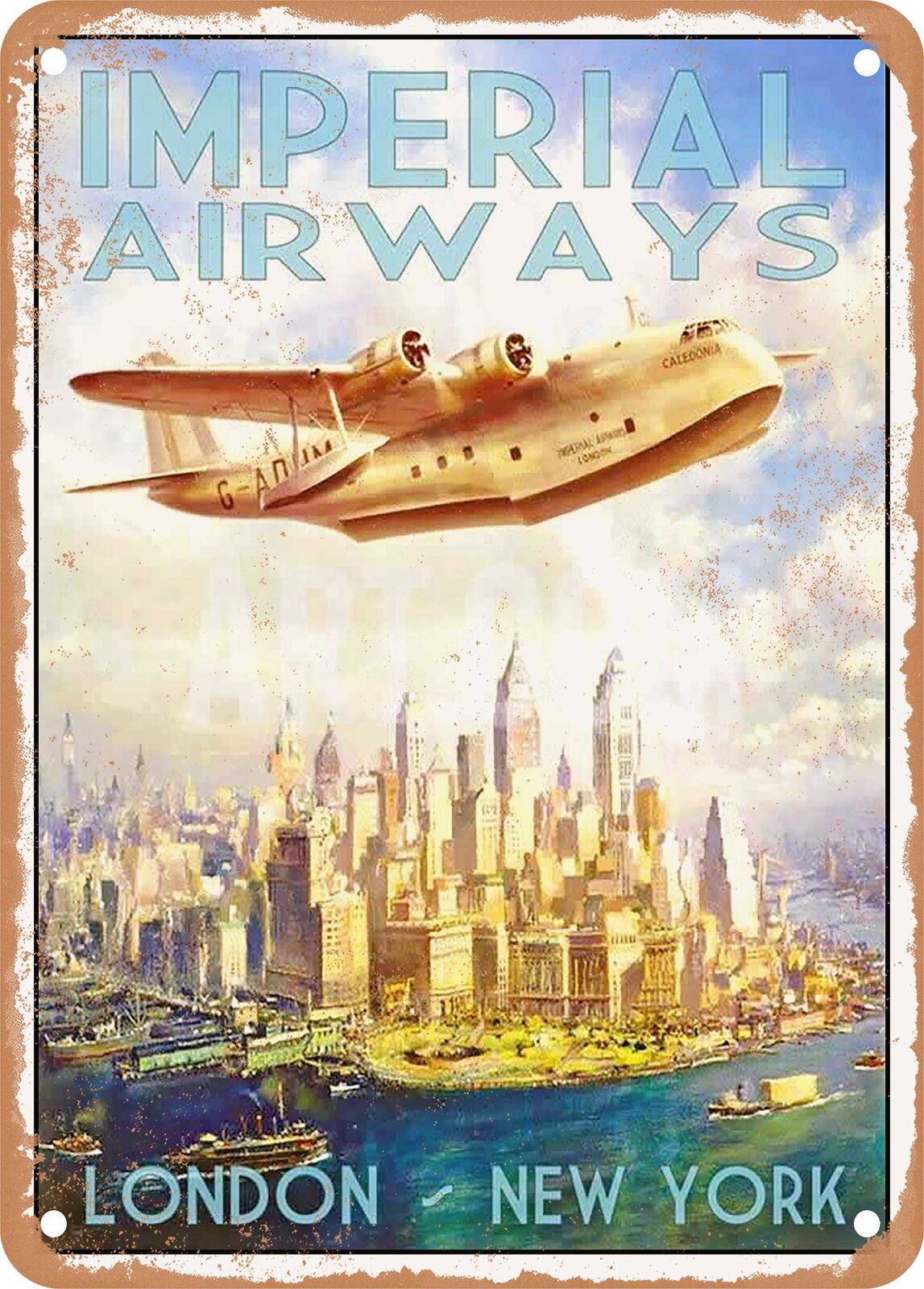 METAL SIGN - 1937 Imperial Airways London New York Vintage Ad