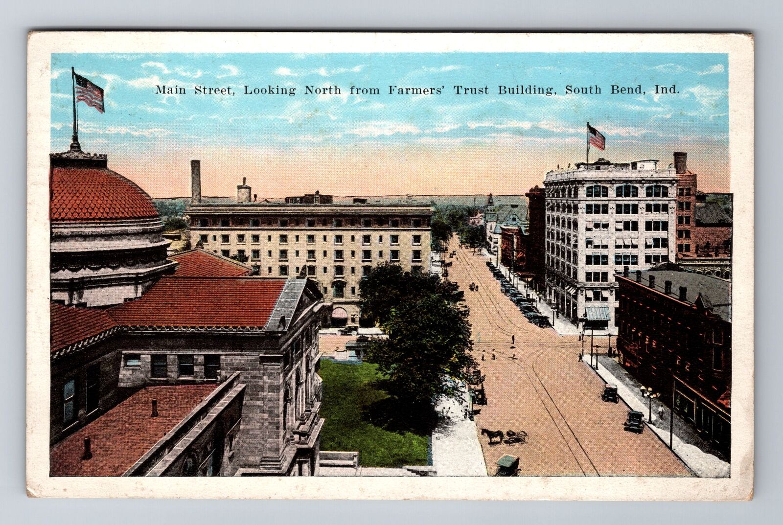 South Bend IN-Indiana, Bird\'s Eye View Of Main Street, Vintage c1922 Postcard