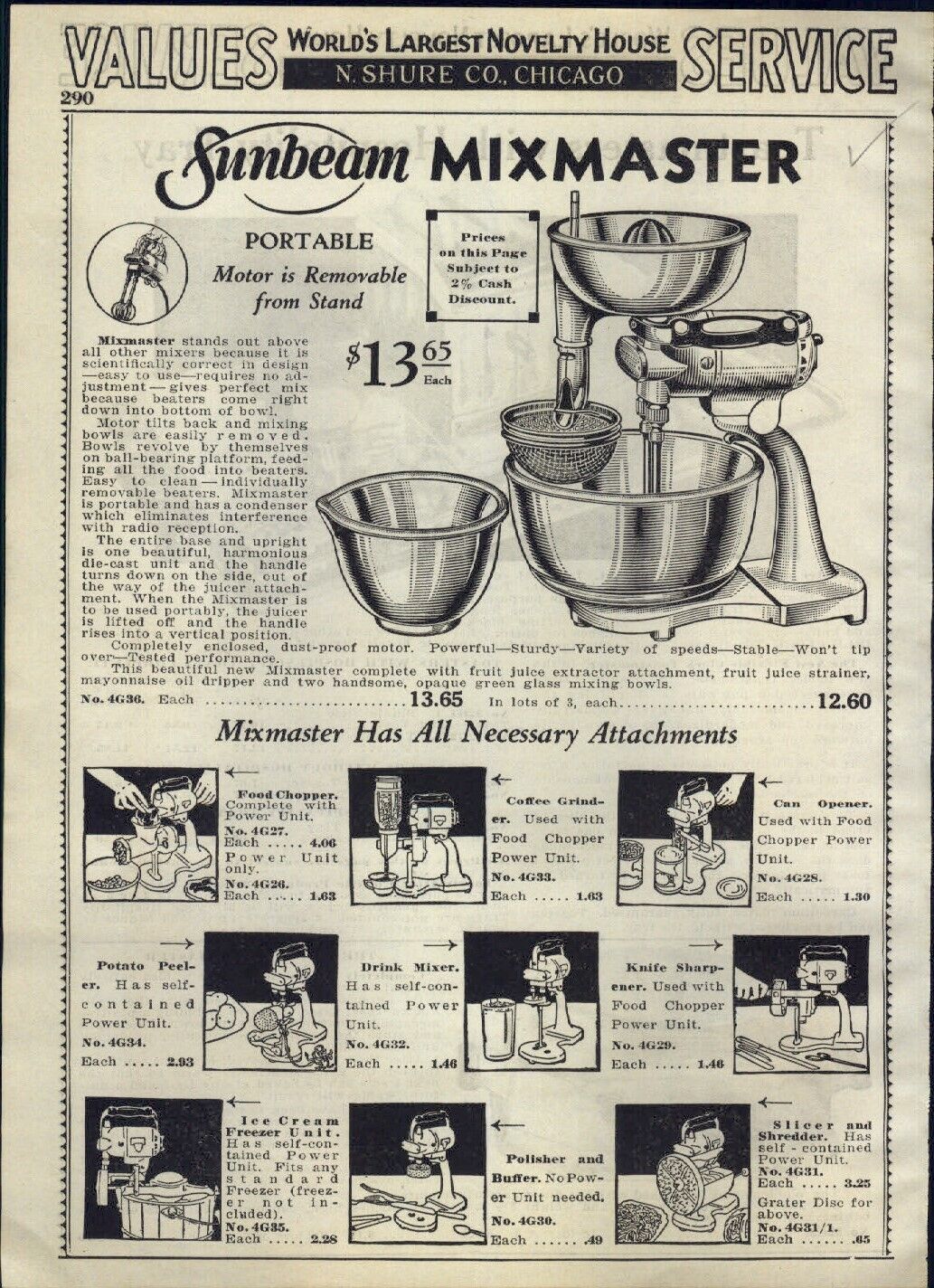 1934 PAPER AD Sunbeam Mixmaster Mixer Attachments Toastmaster Wafflemaster