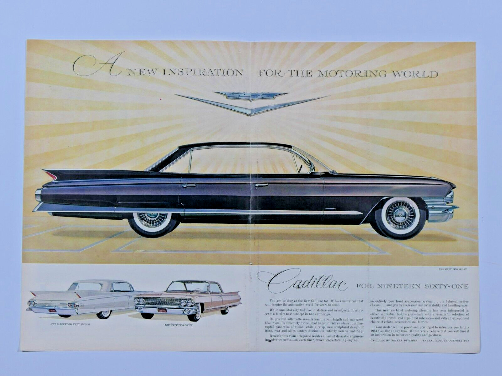 1961 Cadillac 62 Vintage Center Fold Original Print Ad 8.5 x 11\