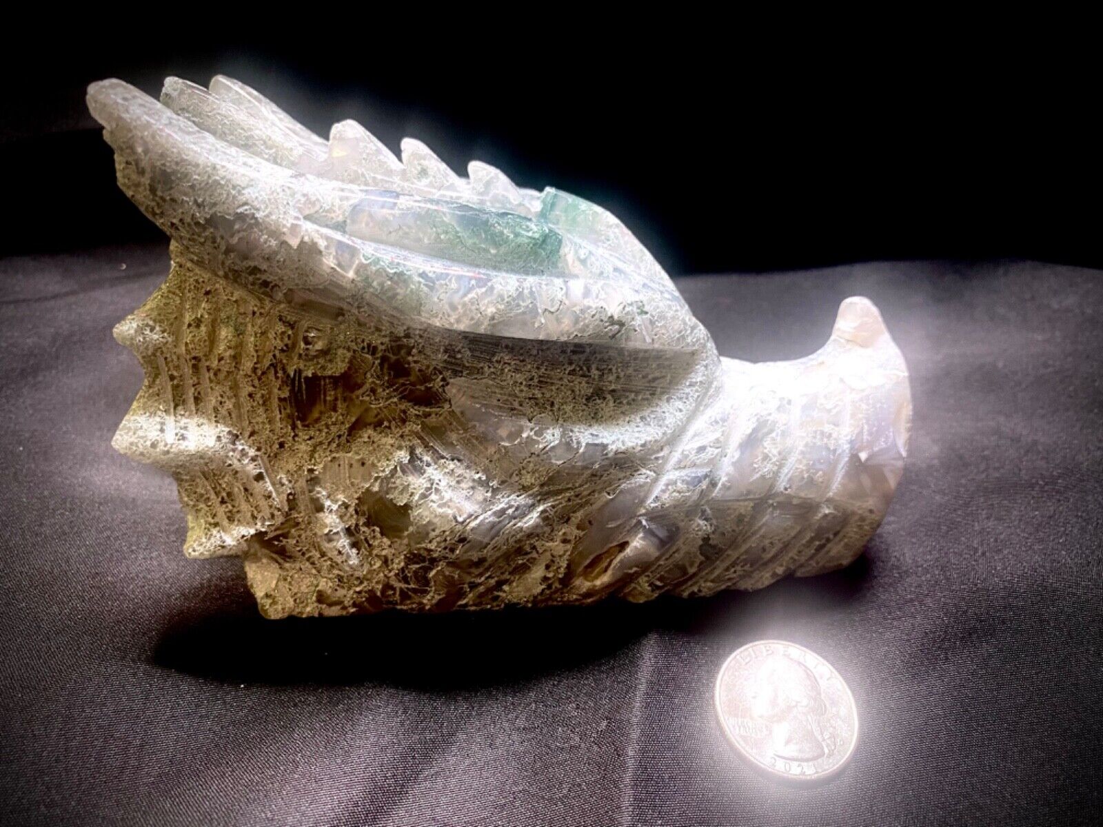 Moss Agate Dragon Head Carving