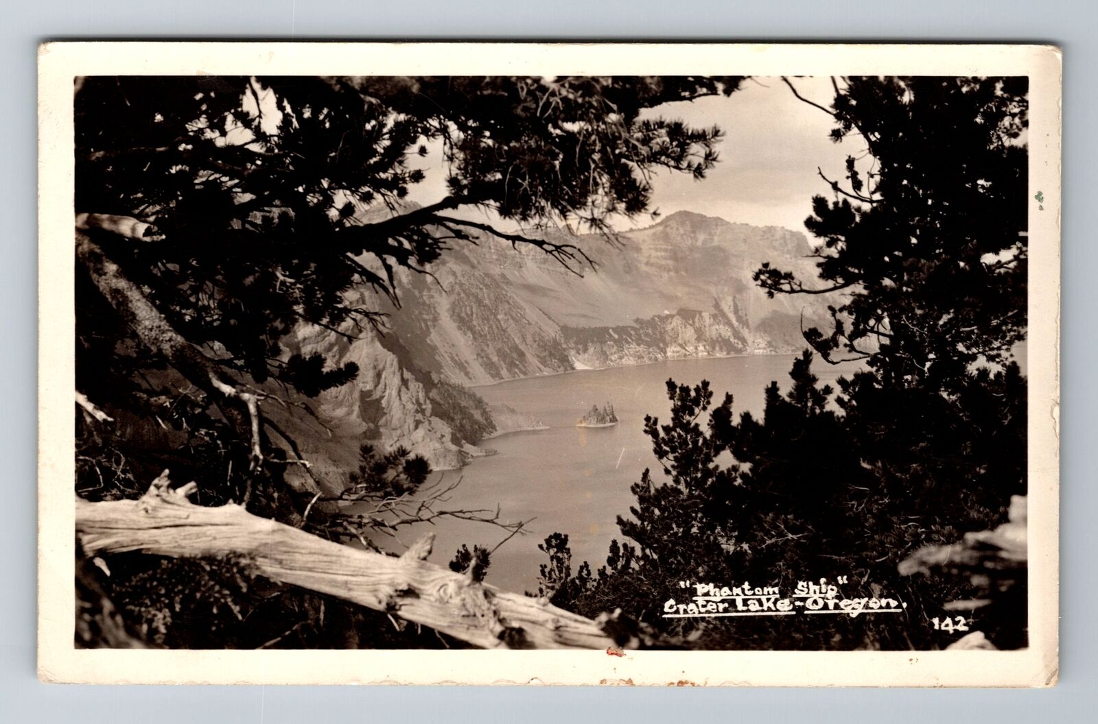 Crater Lake OR-Oregon, RPPC: Phantom Ship, Vintage Postcard