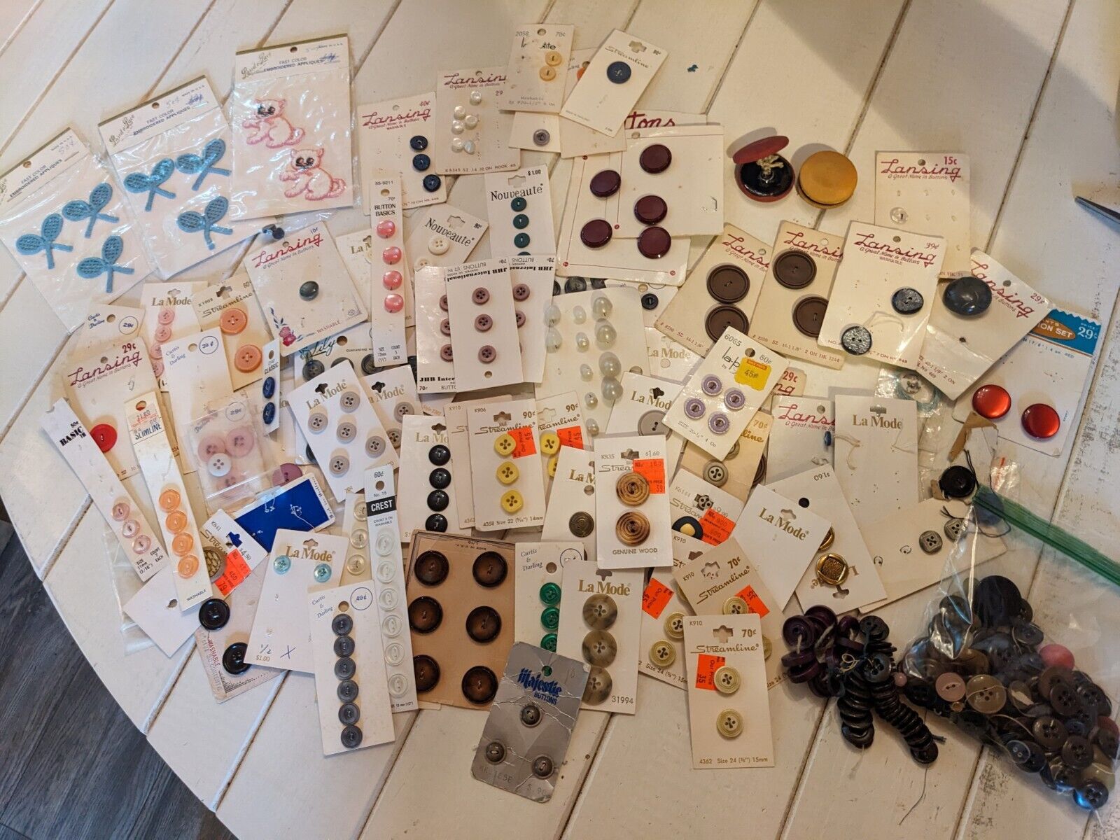 Vintage Lot New Old Stock Button Assortment & Embroidery Appliques