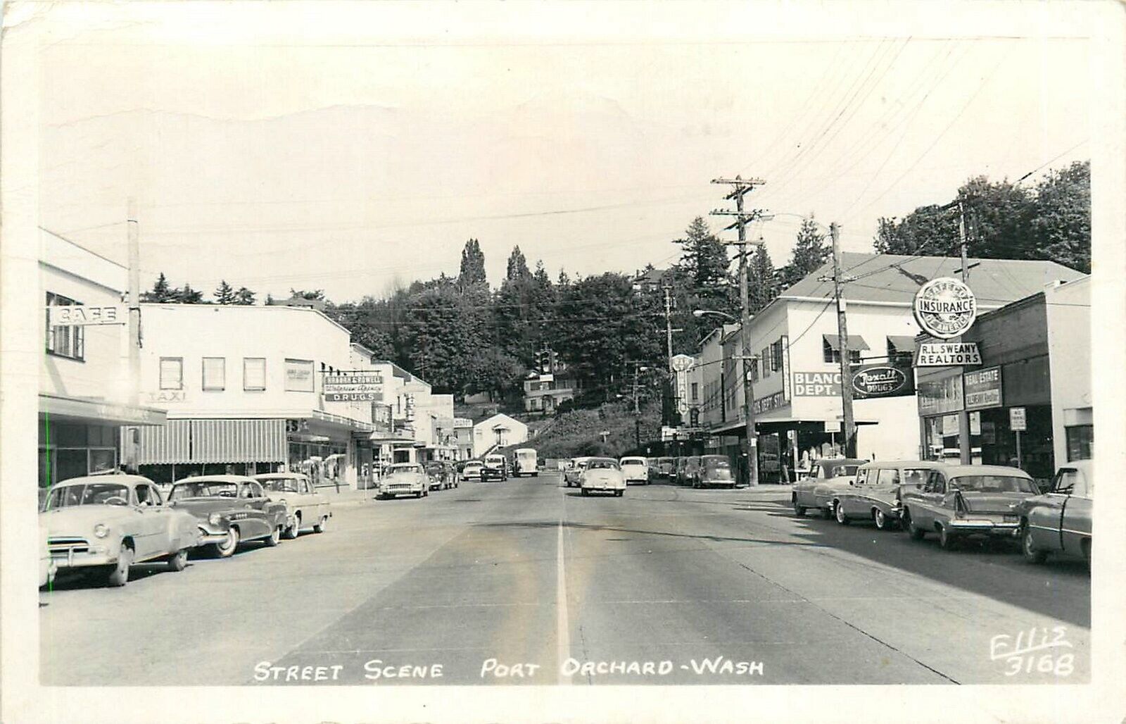 Postcard RPPC 1964 Port Orchard Washington Street Scene Ellis autos 24-5967