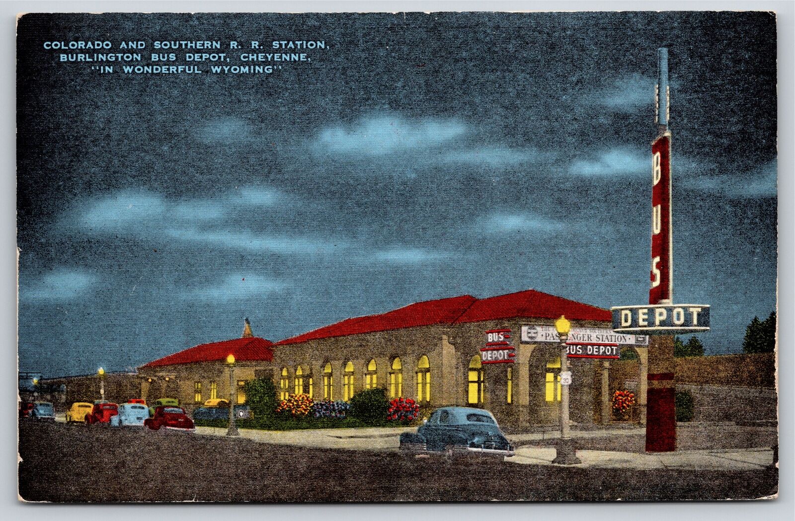 Cheyenne WY~Colorado & S RR Station Burlington Bus Depot~Vintage Linen Postcard