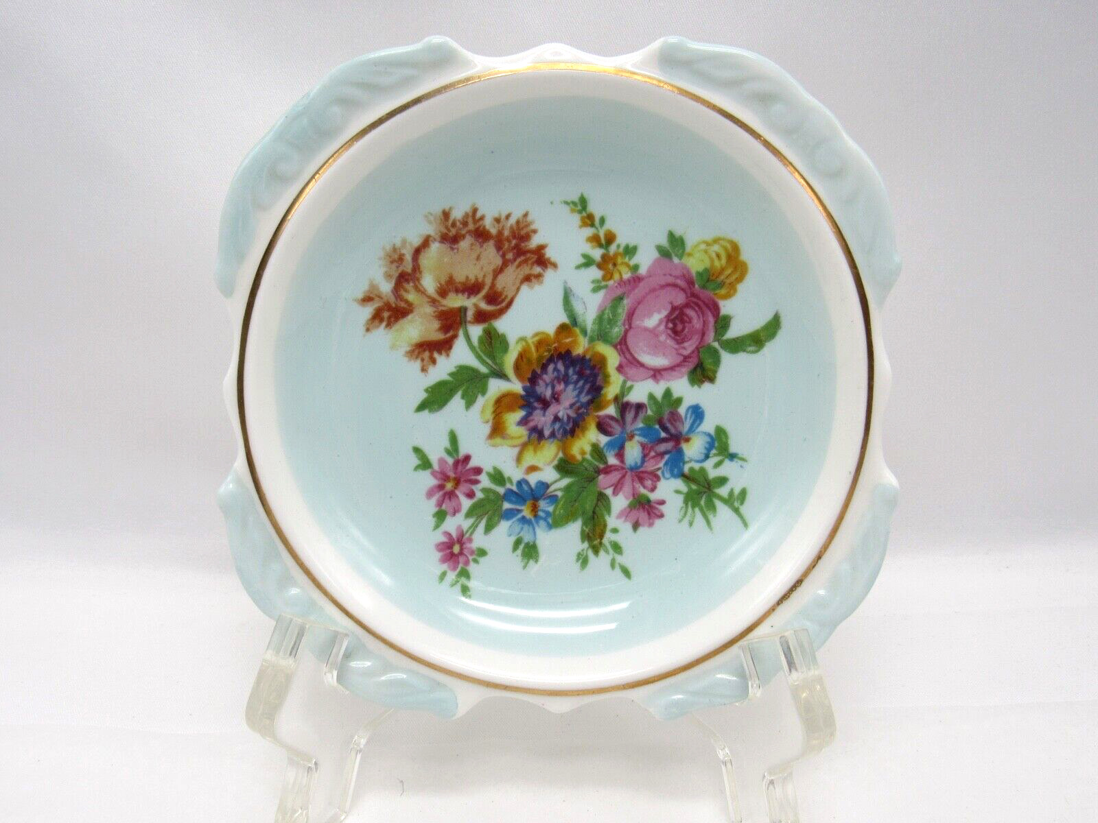 Paragon By Appointment Floral Blue Gold Mint Pin Tea Bag Dish Plate England