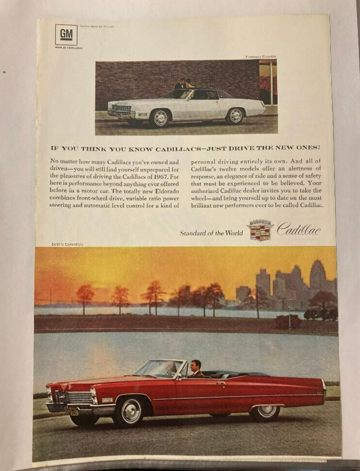 1967 Cadillac Red, White - Vintage Print Classic Car Advertisement