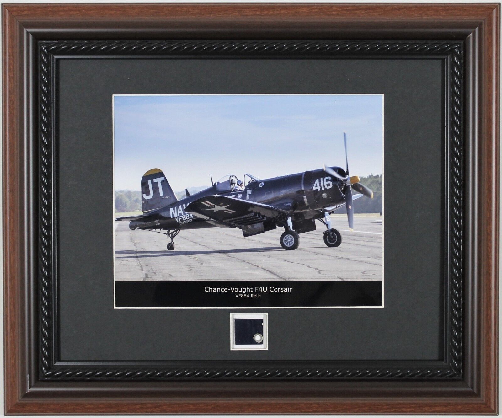 USN Chance Vought F4U Corsair Wood Framed WW2 Print + Piece Airplane Metal Skin