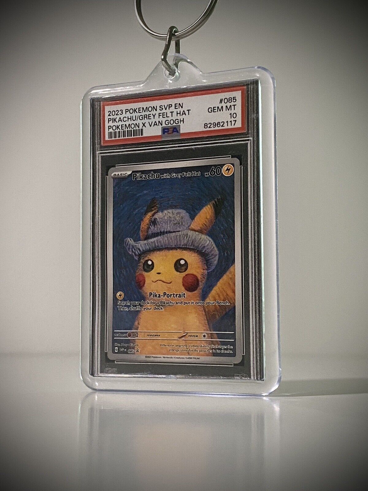 Pokémon - PSA 10 Graded Pikachu with Grey Felt Hat X Van Gogh Mini-Slab Keychain