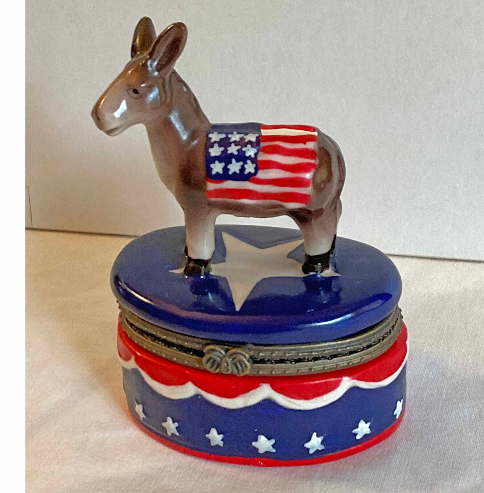 Democrat Donkey Porcelain Trinket Box Vintage  
