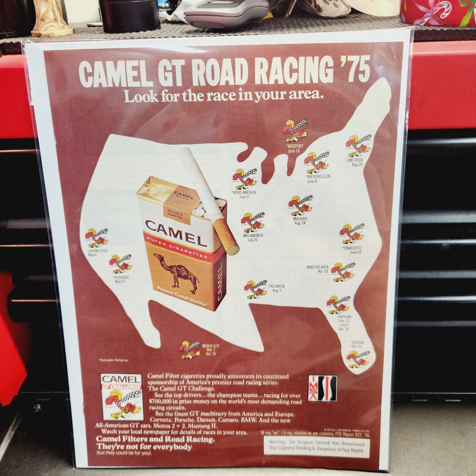 Camel GT Road Race 1975 Event Map Advertisment. Vintage Magazine Cut Out