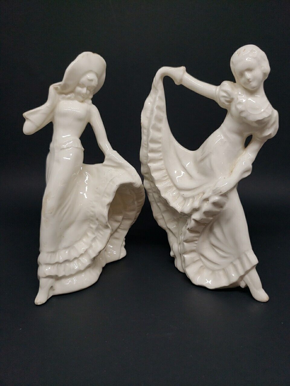 lot of 2 Vintage Art Deco White Porcelain Dancing Ladies Made in Japan 6.25\