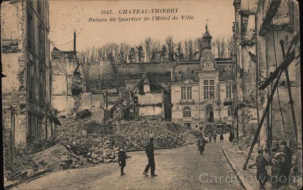France 1919 Chateau-Thierry-ruins of the city hall area Postcard 1c stamp