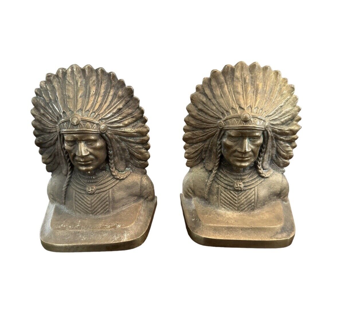Vintage Early to mid 1900’s Bronze Native American - Indian War Chief Bookends.