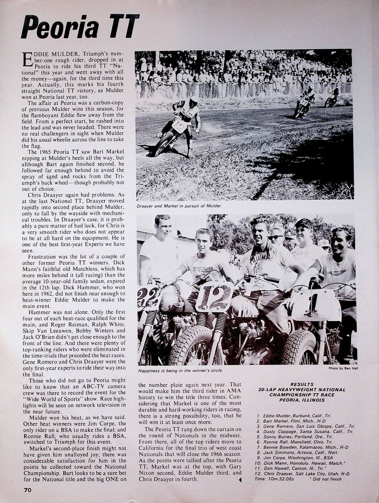1966 Eddie Mulder Peoria Illinois TT Race - 1-Page Vintage Motorcycle Article