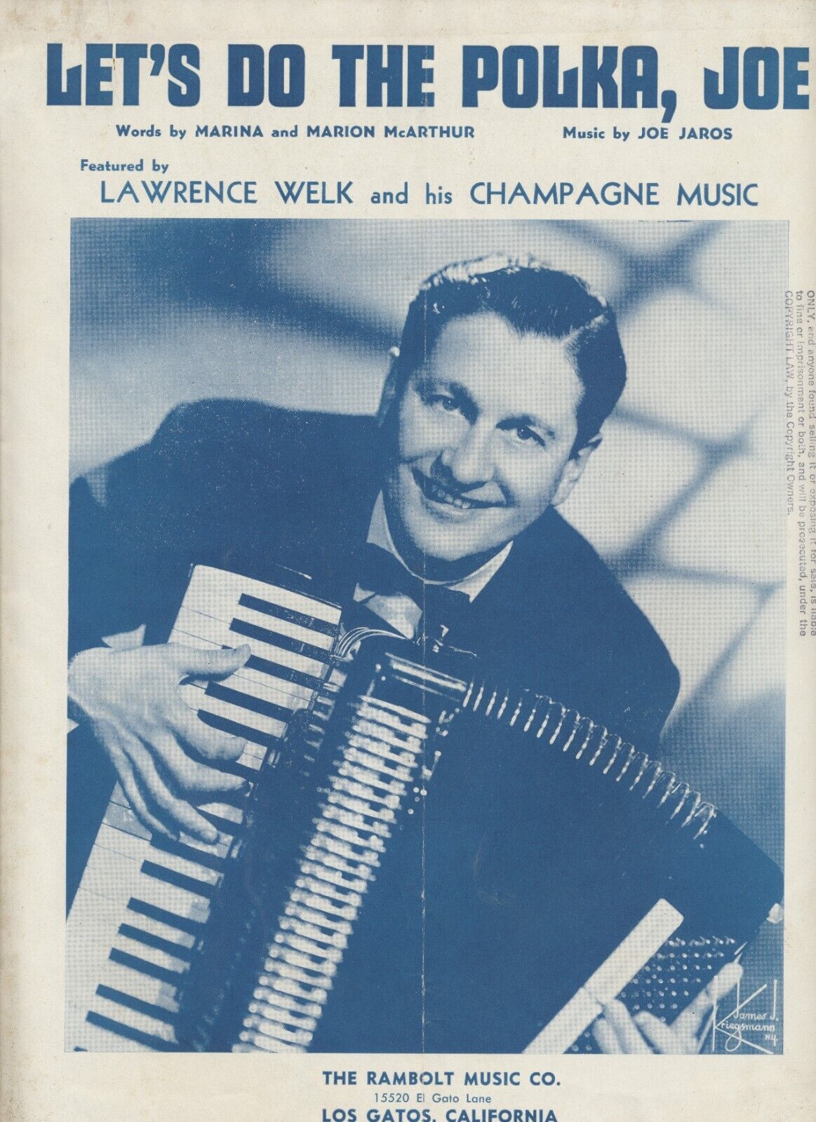 Let\'s Do the Polka, Joe 1956 Vintage Sheet Music Lawrence Welk Rambolt HTF