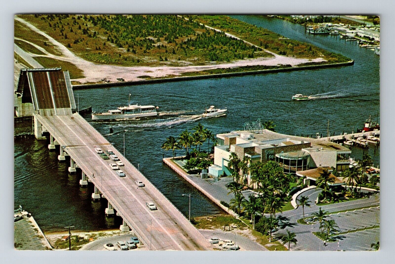 Ft Lauderdale FL-Florida, Aerial View The Inlet Waterway, Vintage Postcard