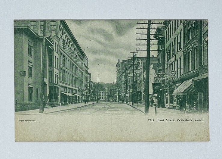 Early 1900s Bank Street Waterbury CT Undivided Back Postcard - Connecticut