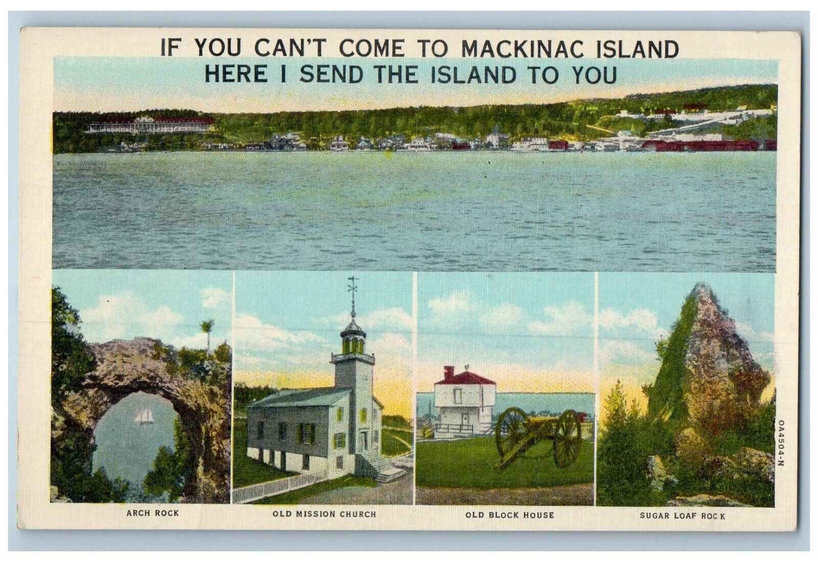 Mackinac Island MI Postcard Arch Rock Church Block House Loaf Rock Multiview