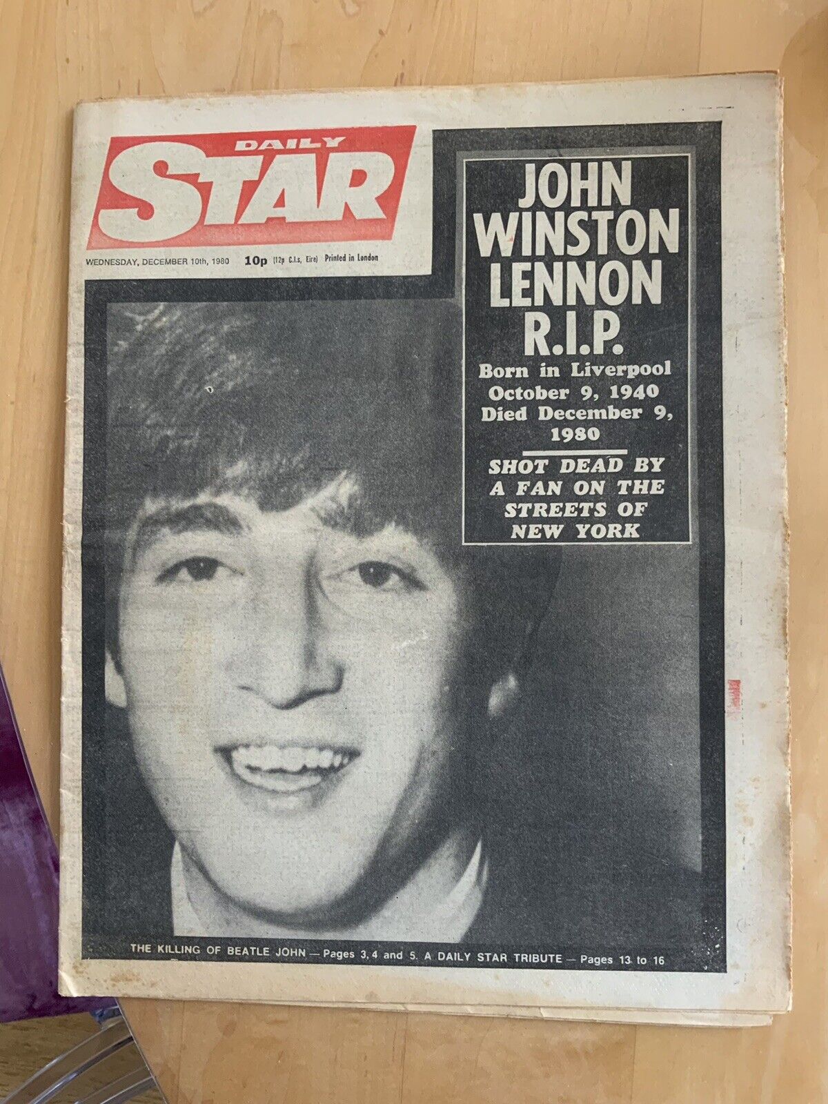daily star newspaper JOHN LENNON EDITION
