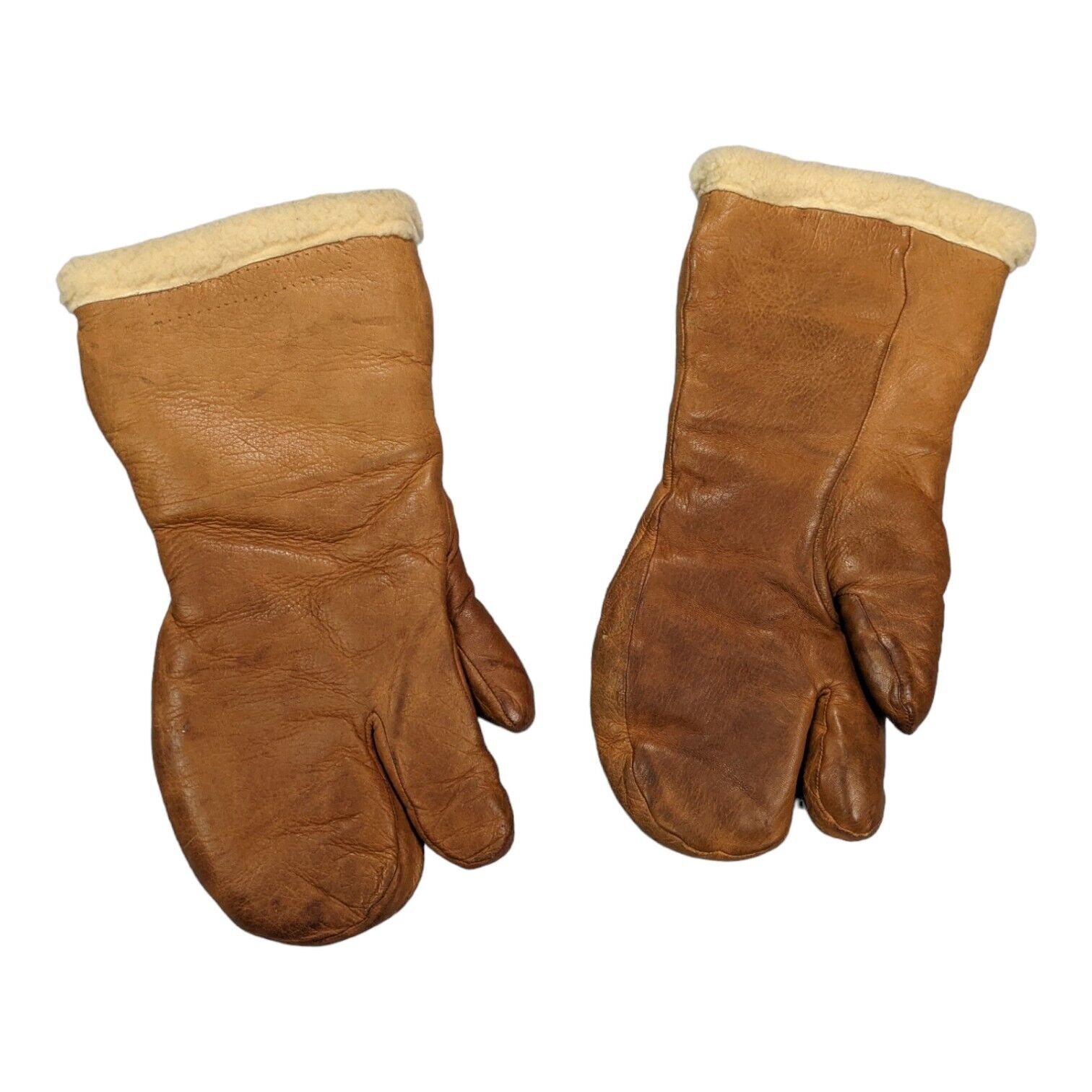Vintage 40s 50s USAF Military Leather Mouton Trigger Finger Gloves Medium