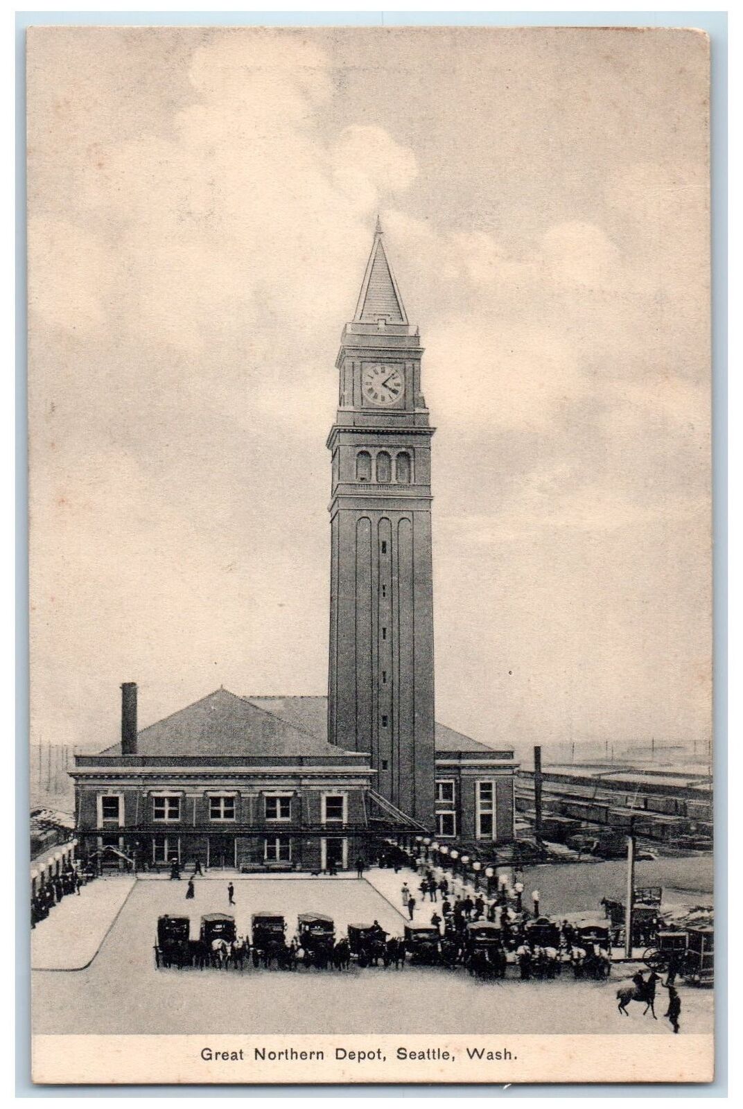c1920\'s Great Northern Depot Building Clock Tower Seattle Washington WA Postcard