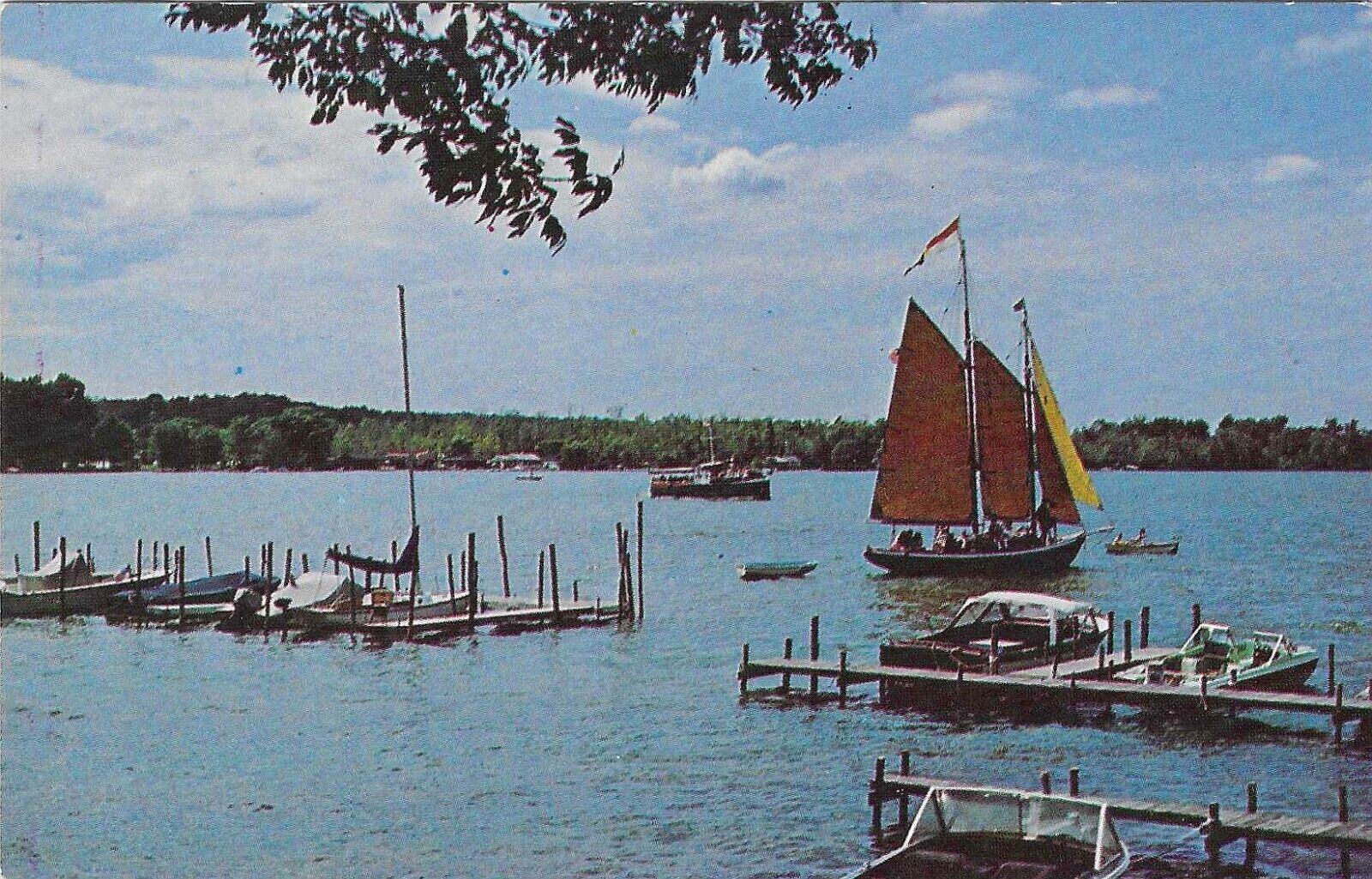Vintage New York Chrome Postcard Chautauqua Lake Dock Scene
