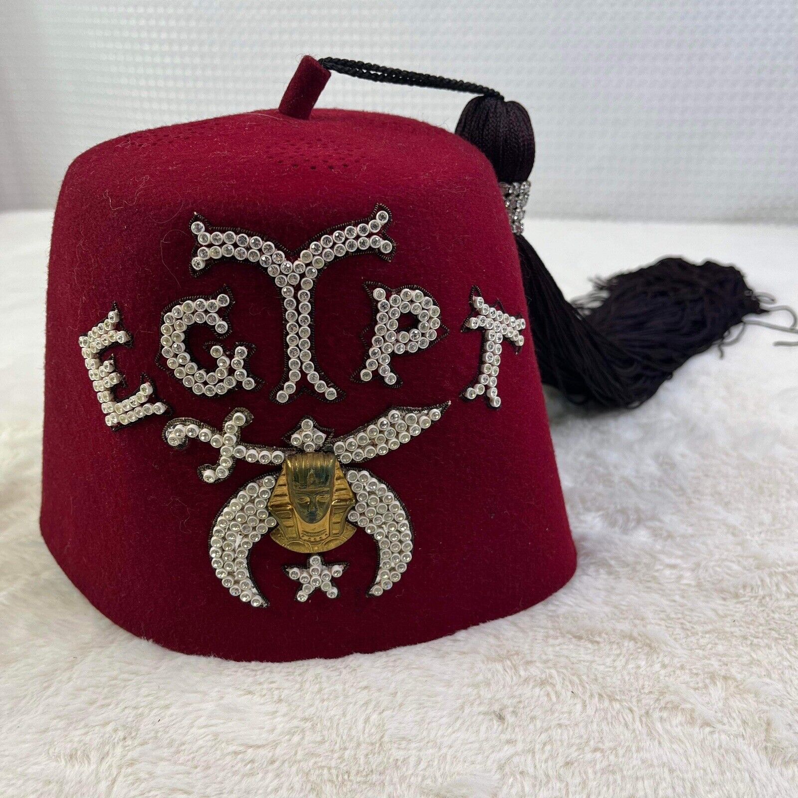 Vintage Egypt Temple Freemason Masonic Shriners Handmade Fez Hat With Tassel