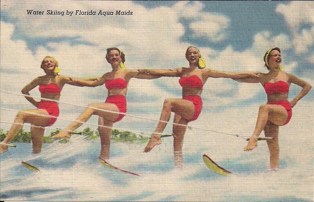 Cypress Gardens FL Beautiful Women Waterskiing, Swimsuit, Florida Aqua Maids