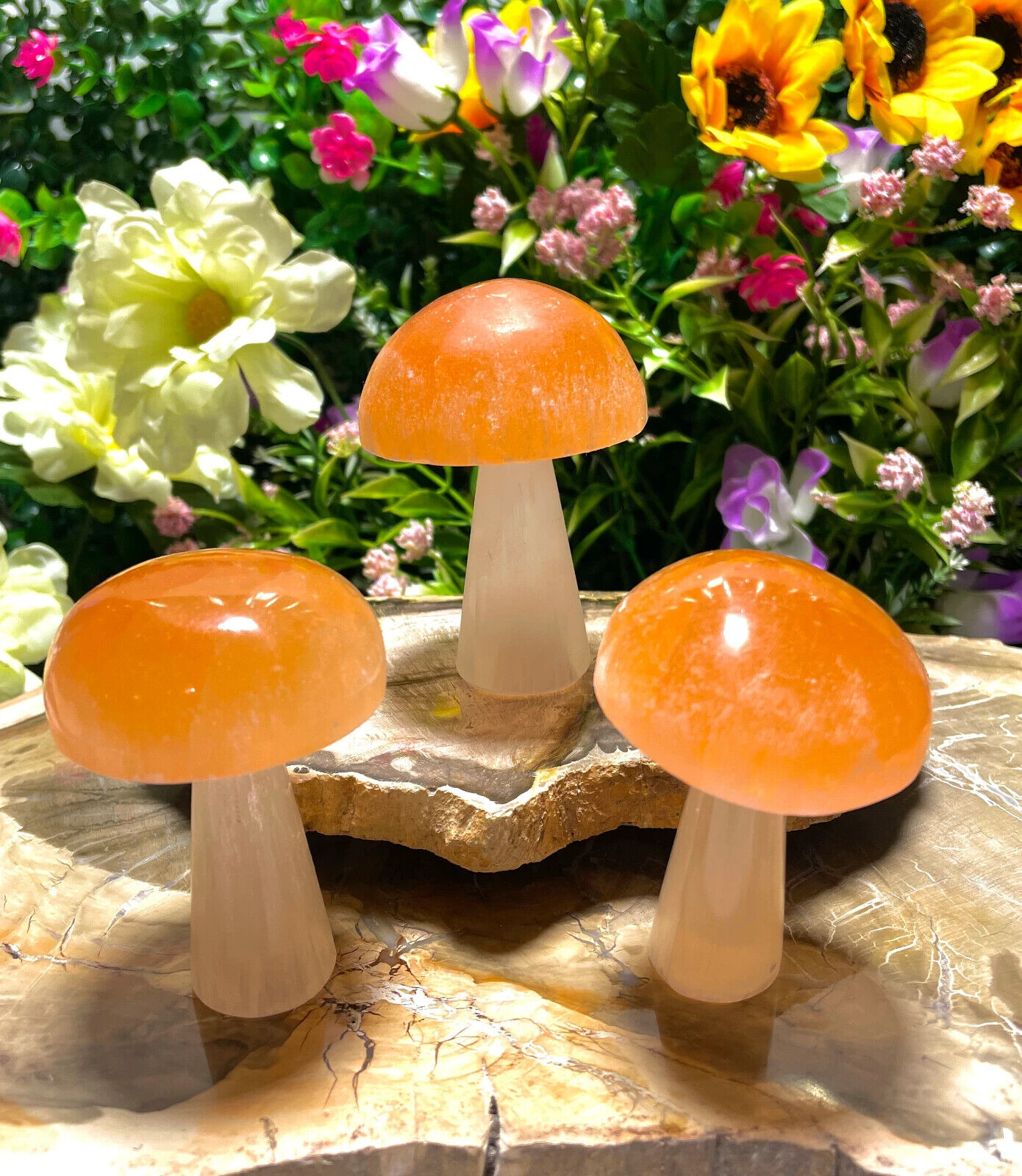 Selenite Orange Mushroom, Selenite Charging Crystal, Crystal Garden Decor