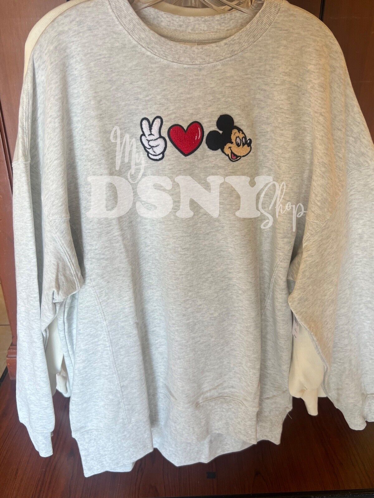 2024 Disney Parks Peace Love Mickey Oversize Embroidered Sweatshirt Adult Small