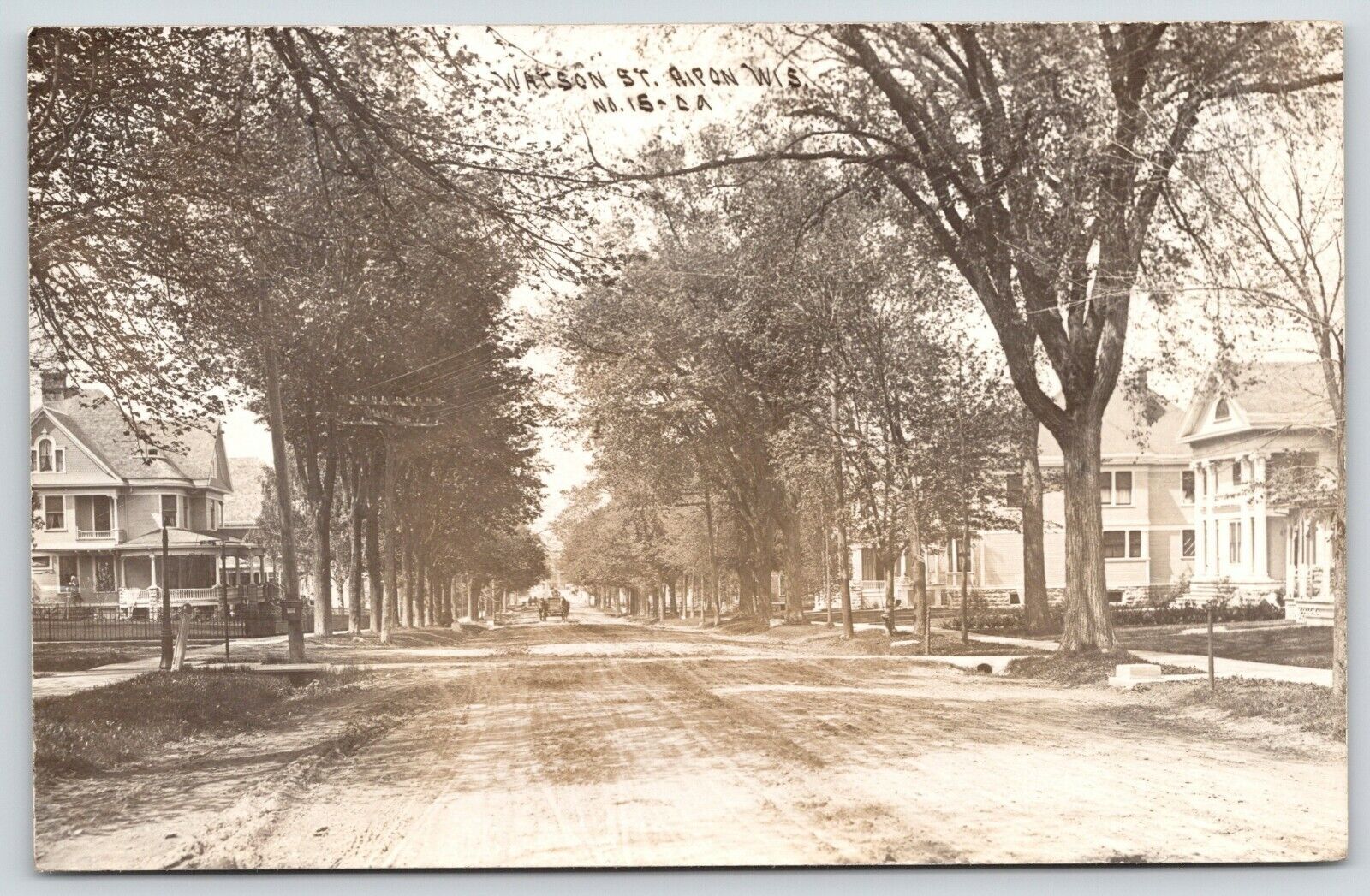 Ripon Wisconsin~Big Watson Street Homes~Horse Wagon on Dirt Road~1909 RPPC