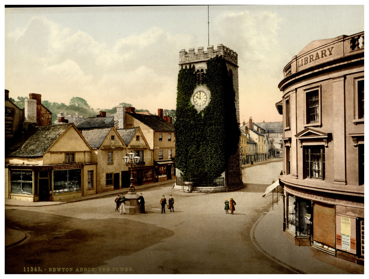 England. Newton Abbot. The Tower. Vintage Photochrome by P.Z, Photochrome Zurich