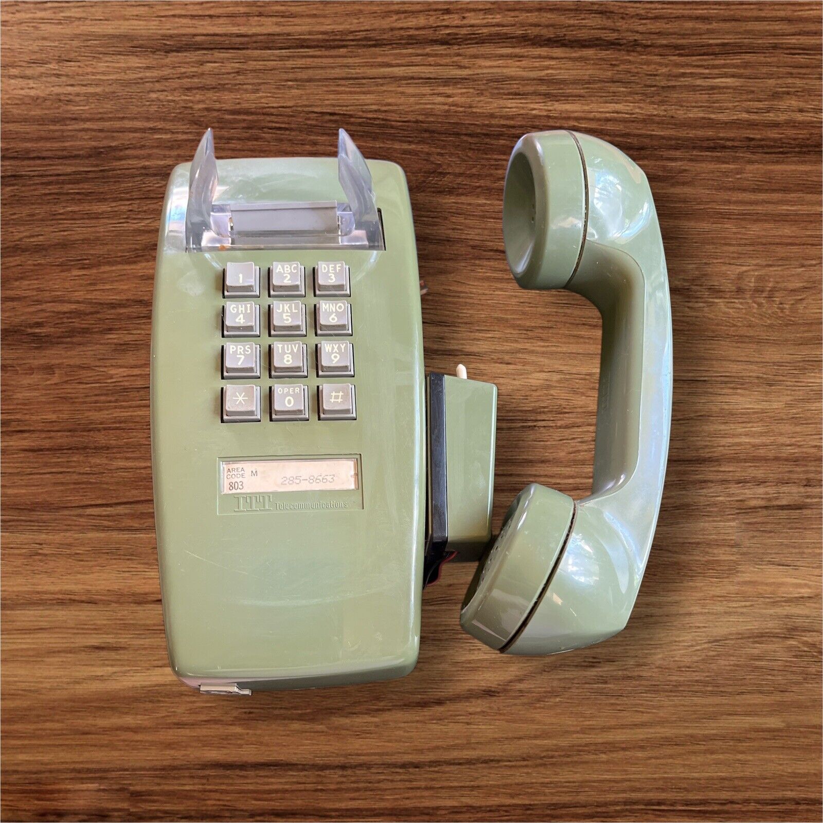 Vintage 1980s ITT Avacado Green Push Button Wall Mount Telephone UNTESTED