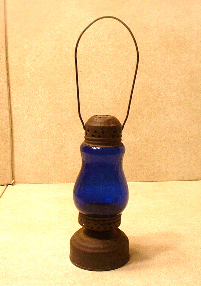 Antique Victorian Jewel Cobalt Ice Skating Lamp