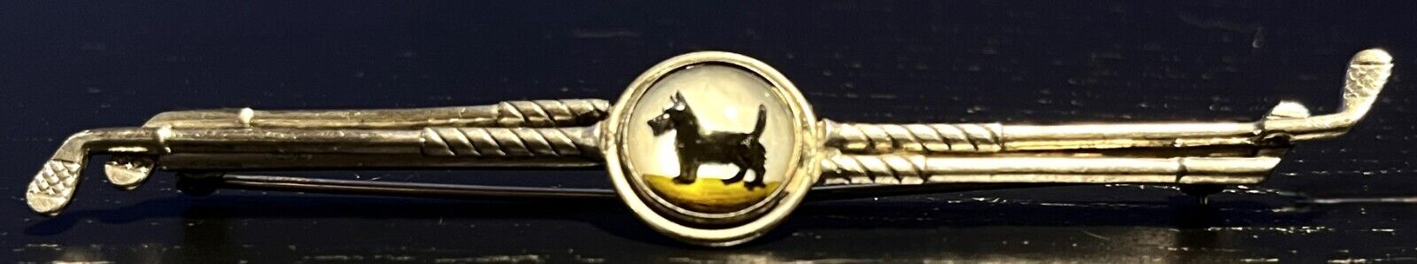Vintage Sterling Silver Scottie Dog In Glass Dome Golf Club Brooch Pin