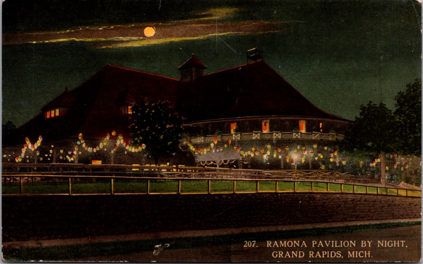 Postcard Ramona Pavilion by Night in Grand Rapids, Michigan