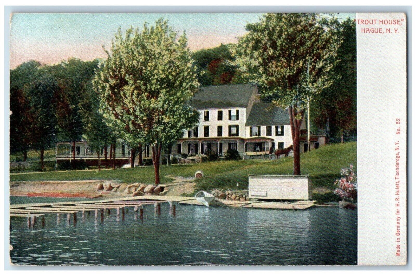 c1905 Trout House Hague Boat Canoe Dock River New York Vintage Antique Postcard