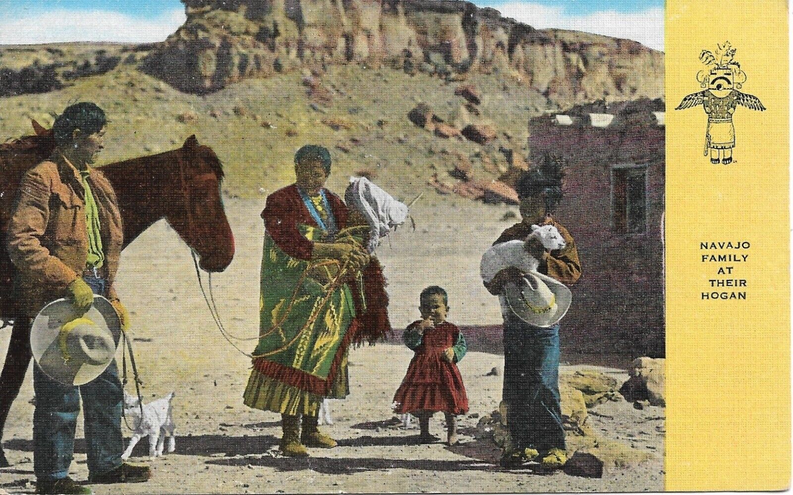 Navajo Family Postcard Native Americans Travel EC Kropp Linen 1940s Unposted