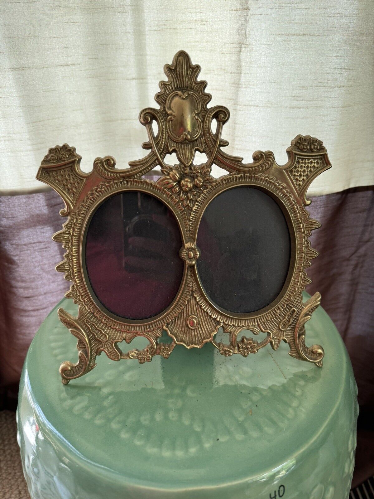 Vintage Victorian Ornate Brass Double Picture Table Frame