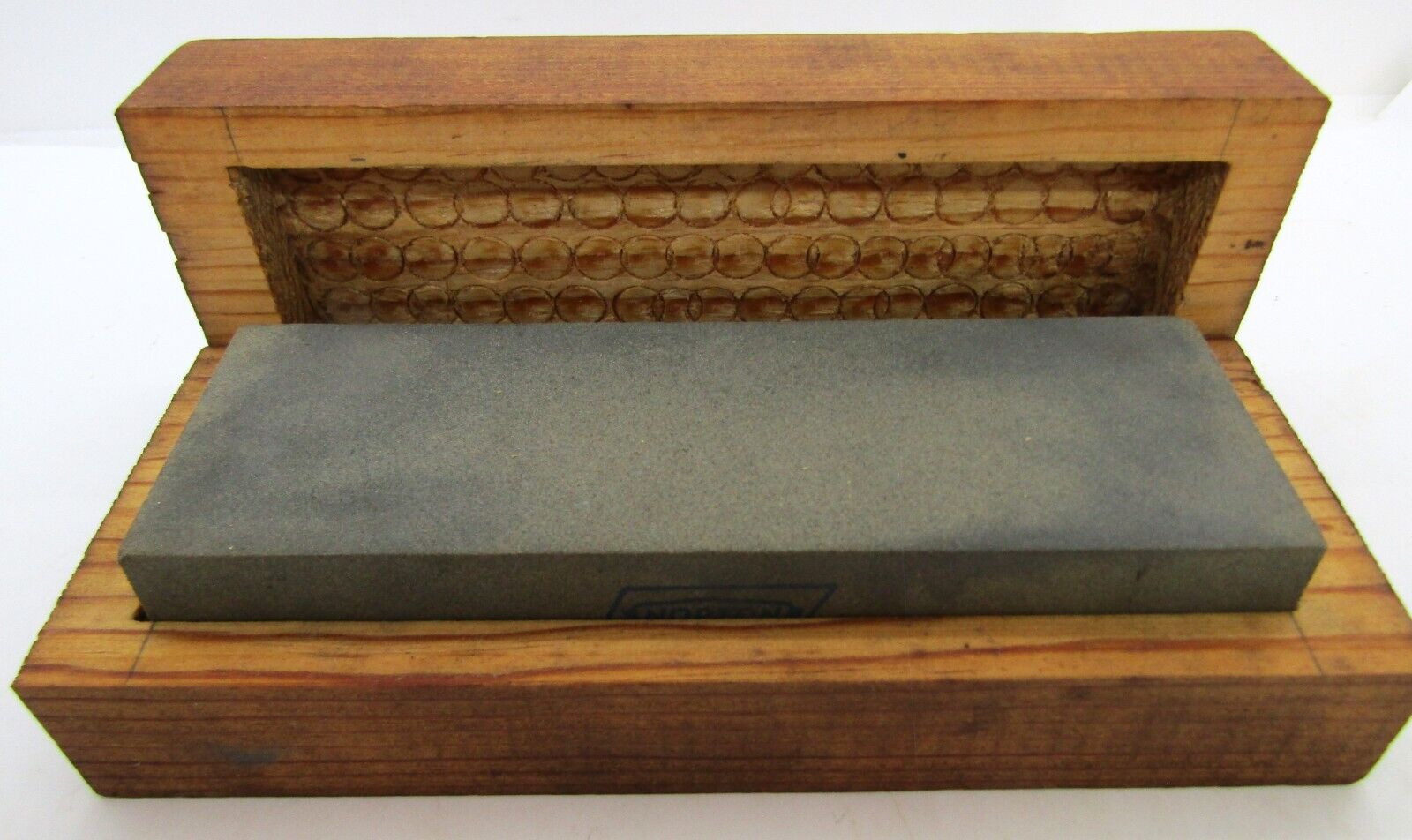 Vintage Norton Abrasives Sharpening Stone 6x2x1, Wooden Box