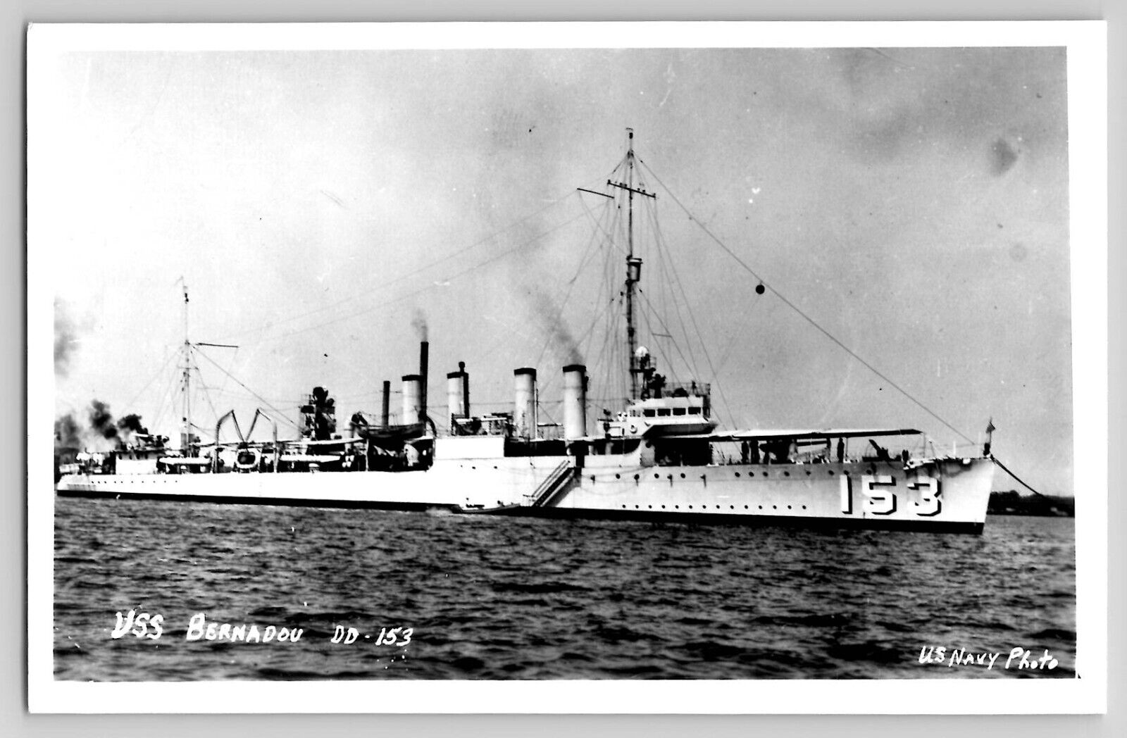 US Navy Photo USS Destroyer Bernadou DD-153 RPPC Real Postcard WW2 WWII 1940's